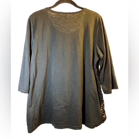 Sale Women’s Top L Black Floral Embroidered Lace 3/4 Length Sleeves - Picture 9 of 11